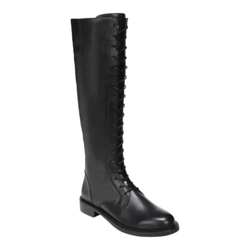 Sam Edelman Black Leather Nance Knee-High Lace-Up‎ Boots Size 6.5